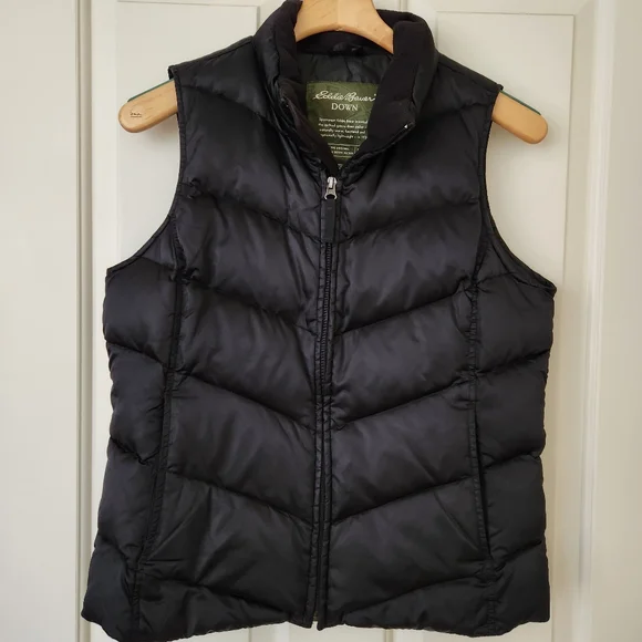 Goose Down Vest Quilted Puffer Black Fall Winter Outdoors Cabincore Warm Medium - Picture 5 of 14